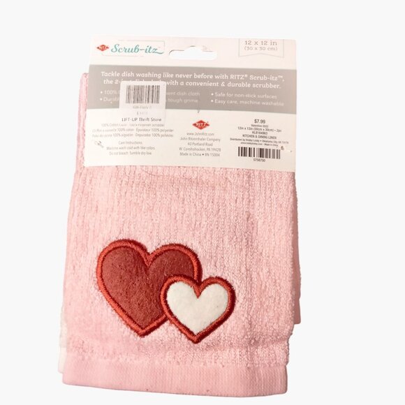 Ritz Gnome Scrub Itz 2 Pack 12x12 Soft Cotton Dish Cloths Valentine Hearts - Picture 2 of 6